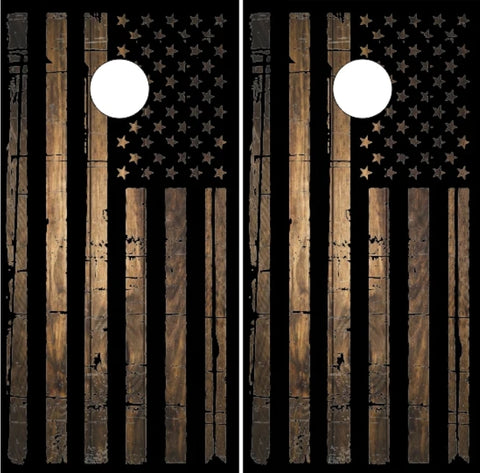 Distressed Burnt Wood Flag Cornhole Boards