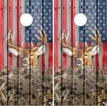 Deer Camo Grass Flag Wood Cornhole Boards