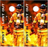 Firefighter First In Flames Cornhole Boards