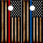 Burnt Thin Red Blue Line Flag Cornhole Boards